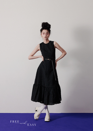 Dionne Dress in Black/Teal Seersucker