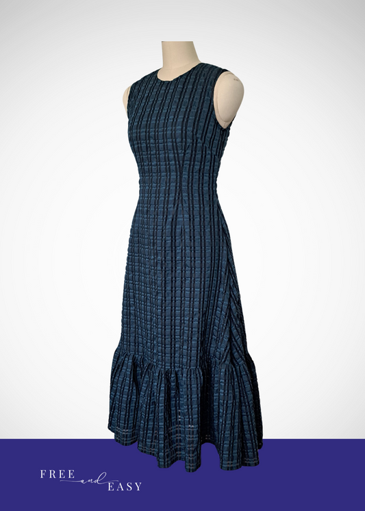 Dionne Dress in Teal Seersucker